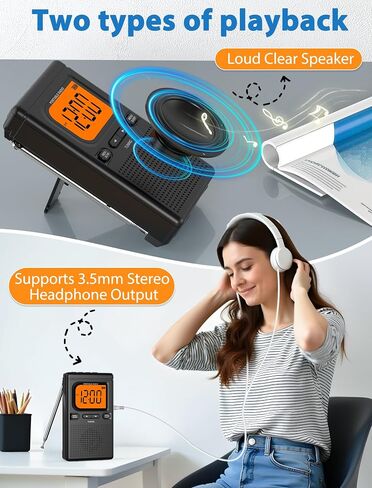 2000mAh Rechargeable Portable AM FM Radio with Bluetooth Speaker | Transistor Pocket Radio with Best Reception Digital Tuning, Flashlight,LCD Screen,Earphone Jack,Sleep Timer and Alarm Clock in Saudi Arabia