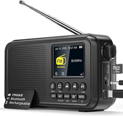 Mesqool FM Radio, Portable Radio with Bluetooth & NOAA Weather Alert | Auto Scan, 40 Presets, 8W Sound, 2.4" Color Display, USB-C Charging, microSD Playback, Dual Alarms, Sleep Timer, 6 EQ Modes in Saudi Arabia