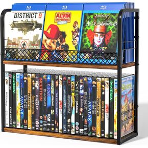 Alyoen 2-Tier DVD Storage Rack, DVD Shelf, DVD Holder Organizer with Display Top Shelf & Non-slip Pads, Stores Up to 56 DVDs, Retro DVD Stand Tower for Music Enthusiasts, Collection in Saudi Arabia
