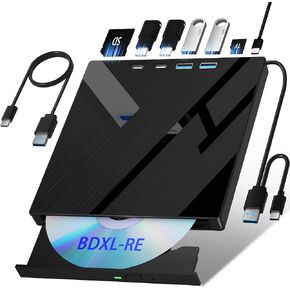 Wbacon 7 in 1 External Blu Ray Drive, Support 100G Disc R/W Bluray Drive | Portable Blu Ray Burner with 2 Type-C Ports & 2 SD/TF Ports, External Blu Ray Drive for Pc Windows Linux MacOS Laptop Desktop in Saudi Arabia