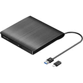 ROOFULL External CD DVD Drive with 4 USB Port & 2 SD Card Slot & Case | 8 In 1 Slim USB-C 3.0 CD DVD Player Burner Reader Writer Optical Disk Drive for Laptop PC MacBook, Windows Linux Mac, UL41-Y in Saudi Arabia