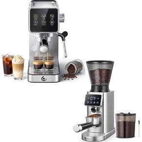 AMZCHEF 2-in-1 Coffee Maker Set, 48-Setting Conical Burr Coffee Grinder with Timer & 20 Bar Espresso Machine with Milk Frother, Compact Espresso & Grinding Station for Beginners to Home Baristas in Kuwait