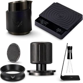 Black Edition Espresso Kit 58.5mm – Premium All-Black Barista Set with Blackwood Tamper, Milk Pitcher, Magnetic Dosing Funnel, WDT Tool & Digital Coffee Scale for IMS Baskets in Saudi Arabia