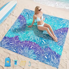 Aroveea Beach Blanket Waterproof Sandproof 78''X81''/10'X9' Oversized Mat | 100% polyester lightweight mat; machine washable; compact case included; for 1-5 adults outdoor picnic travel camping hiking in Saudi Arabia