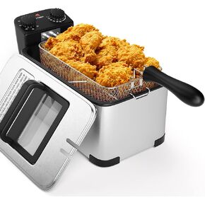 5.3QT Electric Deep Fryer with 3 Baskets, SIMOE 5L Stainless Steel Deep Fryer w/60 Timer & Lid with View Window, Home Countertop Oil Fryer w/Temperature Control for Kitchen, Party, French Fries in Saudi Arabia