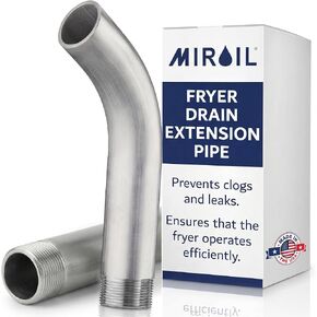 Deep Fryer Drain Pipe - Inner Diameter 1.25" (1.6" Outer) x 9.5" - Oil Fryer Drain Extension Pipe - Easy Installation - Curve Out Fitting for Pitco, Frymaster, ANETS, Vulcan-Hart - by MirOil 90295 in Kuwait