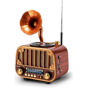 راديو AM/FM/SW محمول قديم مع بلوتوث - تصميم خشبي على شكل قرص دوار، قابل لإعادة الشحن عبر USB-C، بطاقة TF ومدخل AUX، هدية رائعة لكبار السن والآباء in Saudi Arabia