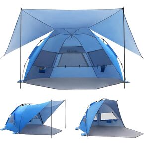 Elegear Beach Tent with 360° Removable Canopy 4-6 Person Automated Pop Up | CumbreX™ Beach Cabana Sun Shade Shelter, UPF 50+, Double Silver Coating, Portable Lightweight, For Beach/Outdoor, Blue in Saudi Arabia