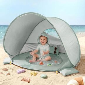 Tiny Land Baby Beach Tent with Pool & UV Protection Pastel Aqua | Large 47" x 31" x 35" Pop-up Baby Tent with 3 Sand Pockets, Easy Folding, and Portable Carry Bag for Beach Trips in Saudi Arabia