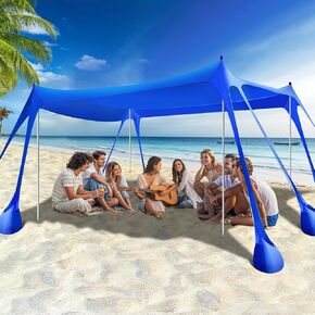 Rhino Valley 10 x 10 FT Beach Tent UPF50+ with 8 Sandbags 4 Poles, Sky Blue | Beach Canopy UPF50+ Protection Outdoor Beach Tent Sun Shelter Umbrella for Sand,Camping,Fishing Essentials in Saudi Arabia