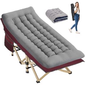 Folding Camping Cot with Mattress for Adults,28" Wide,600LBS | 600LBS max load folding camping cot with comfy mattress&carry bag. Portable for home,office nap,camp & beach use in Kuwait