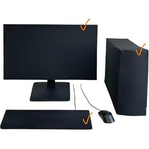 3-Piece Computer Dust Cover Set - Waterproof & Dustproof with Elastic Fabric, Pure Black Minimalist Design, Includes mainframe Case, Keyboard & 19-27 Inch Monitor Covers , Universal Fit in Saudi Arabia