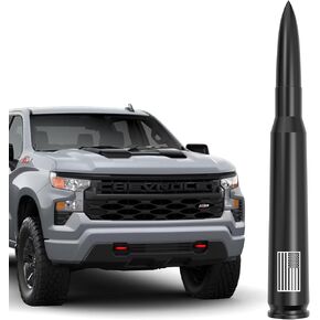 American Flag 50 Cal Bullet Antenna - Anti-Theft Design for GM Chevy Silverado & GMC Sierra 1500 2500HD 3500HD Custom High Country ZR2 Z71 RST Redline AT4 Denali 2007-2025 (Black) in Saudi Arabia