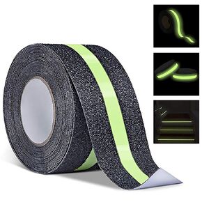RELIANCER Anti Slip Safety Grip Tape 4inx60ft Non Skid Tread Safety Tape with High Traction Grit Yellow & Black Marking Self-Adhesive Tape Hazard Caution Warning Tape for Stairs Steps Deck in Saudi Arabia
