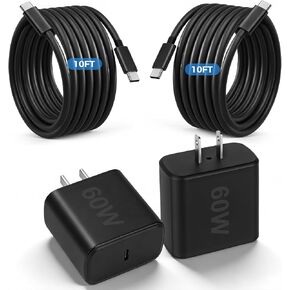10FT Fast Charging Cord TypeC with 60W USBC Charger Block for Samsung Phone | 10Feet USB Cable Type C Charger Fast Charging for Samsung Galaxy S26/S25/S24/S23/S22/S21/S20/S26 Ultra/Z Fold7/8/iPhone 17/16 in Saudi Arabia
