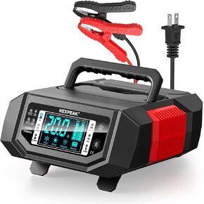 NEXPEAK 1-20A 12V/24V Car Battery Charger Trickle for LiFePO4 Lead-Acid | 1-20A Adjustable Current 9-Stage Charger, Pulse Repair & Load Mode, Sunlight-Readable LCD, Temp Compensated, Safe Protections in Saudi Arabia