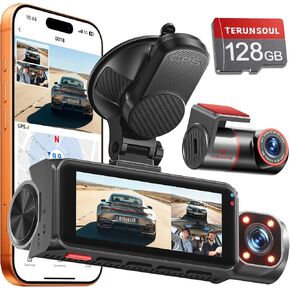 4K+4K+1080P 3 Channel Dash Cam, Free 128GB Card, AProX HD Night Vision | Dash Cam Front and Rear with Cabin, 5.8GHz WiFi6 - up to 20MB/s, App, GPS, G-Sensor, 24H Parking Mode, Support 512GB Max in Saudi Arabia
