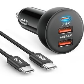 iPhone 17 16 15 Pro Car Charger, 70W 3-Port Car Charger USB C Fast Charge | Cigarette Lighter Adapter, with 3FT Type C Cable, for iPhone 17/17 Pro Max/Air/17e/16/15 Pro Max/iPad,Cars Travel Accessories in Kuwait