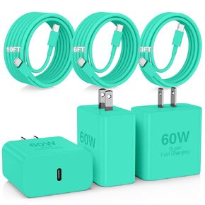 20W USB C Fast Charging for iPhone 17 Air/16/15 Pro Max,3Pack Colorful Mixed Charger Block with Braided Long USB C to C Cables (6/6/10ft) Compatible with iPhone16/15 Pro/15 Plus/iPad Pro in Saudi Arabia