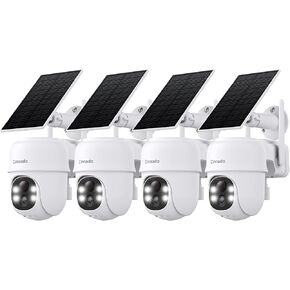Cinnado 2K Solar Wireless Outdoor Cameras for Home Security White B6 2Pack | 2.4Ghz Wi-Fi Security Camera with Auto Tracking for Farms/Garages, AI Detection, Spotlight Color Night Vision, Instant Alerts in Saudi Arabia