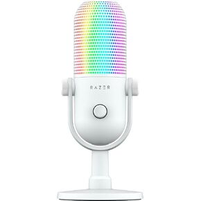 Razer Seiren V3 Chroma 32-Bit DSP، ميكروفون USB-C للكمبيوتر الشخصي وماك، أبيض | معالجة الصوت بتقنية الذكاء الاصطناعي، عزل الضوضاء، النقر لكتم الصوت، ميكروفون مكثف فائق القلب، Chroma RGB، Discord، OBS Studio، Streamlabs in Kuwait