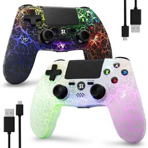 ISHAKO Wireless Controller for PS4, 7 Color Gradient Mode, 2 Pack | Gaming Controller for PS4/Pro/Slim/PC with Double Vibration, 6-Axis Motion Control, 1000mAh Battery(Shark Purple & BatWhite) in Kuwait