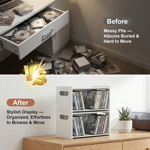2-Pack Stackable CD DVD Storage Rack, Holds 58 CDs or DVDs | 2-pack stackable CD DVD storage rack holds 58 CDs or DVDs, saves space, displays disc cases, and makes a gift for collectors. in Saudi Arabia