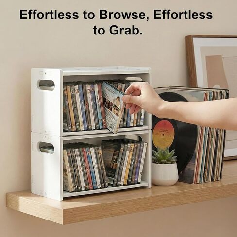 2-Pack Stackable CD DVD Storage Rack, Holds 58 CDs or DVDs | 2-pack stackable CD DVD storage rack holds 58 CDs or DVDs, saves space, displays disc cases, and makes a gift for collectors. in Saudi Arabia
