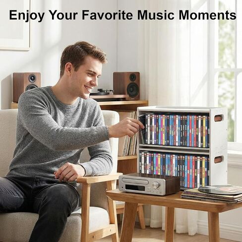 2-Pack Stackable CD DVD Storage Rack, Holds 58 CDs or DVDs | 2-pack stackable CD DVD storage rack holds 58 CDs or DVDs, saves space, displays disc cases, and makes a gift for collectors. in Saudi Arabia