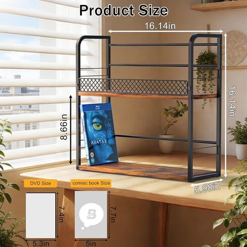 Alyoen 2-Tier DVD Storage Rack, DVD Shelf, DVD Holder Organizer with Display Top Shelf & Non-slip Pads, Stores Up to 56 DVDs, Retro DVD Stand Tower for Music Enthusiasts, Collection in Saudi Arabia