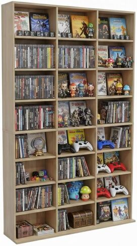 holzart 8-Tier Media Storage Cabinet, Tall Wooden CD Rack Organizer, Freestanding Media Display Shelf Tower for Video Games, Movies, Books and Collectibles, 40" x 64", Black Finish in Saudi Arabia