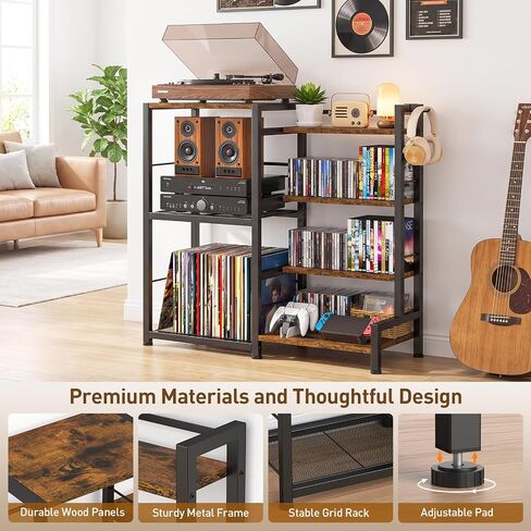 ikkle CD Storage Rack, 7-Tier DVD Storage Shelf Tower, Rustic Brown | Compact Media Organizer with Vinyl Record Stand, Fits CDs, DVDs, Video Games, Books, Ideal for Living Room & Home Office in Saudi Arabia