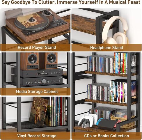 ikkle CD Storage Rack, 7-Tier DVD Storage Shelf Tower, Rustic Brown | Compact Media Organizer with Vinyl Record Stand, Fits CDs, DVDs, Video Games, Books, Ideal for Living Room & Home Office in Saudi Arabia