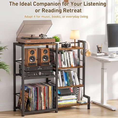 ikkle CD Storage Rack, 7-Tier DVD Storage Shelf Tower, Rustic Brown | Compact Media Organizer with Vinyl Record Stand, Fits CDs, DVDs, Video Games, Books, Ideal for Living Room & Home Office in Saudi Arabia