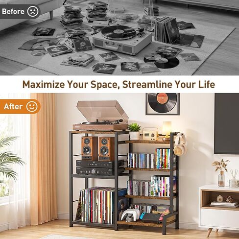 ikkle CD Storage Rack, 7-Tier DVD Storage Shelf Tower, Rustic Brown | Compact Media Organizer with Vinyl Record Stand, Fits CDs, DVDs, Video Games, Books, Ideal for Living Room & Home Office in Saudi Arabia
