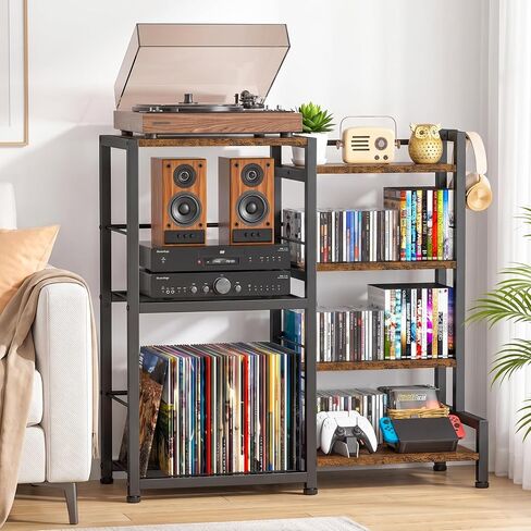 ikkle CD Storage Rack, 7-Tier DVD Storage Shelf Tower, Rustic Brown | Compact Media Organizer with Vinyl Record Stand, Fits CDs, DVDs, Video Games, Books, Ideal for Living Room & Home Office in Saudi Arabia