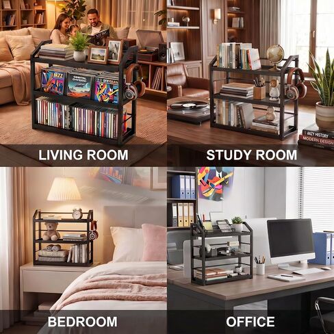 3-Tier CD Holder, Sturdy Steel CD Storage Rack for Display, Holds 125 CDs | Versatile CD Organizer with Top Display Shelf, Reversible Trays, Headphone Hook for Home Office Gaming Room Kitchen Counter in Saudi Arabia