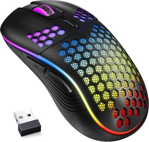 MELOGAGA Wireless Gaming Mouse RGB Rechargeable Lightweight Honeycomb White in Kuwait