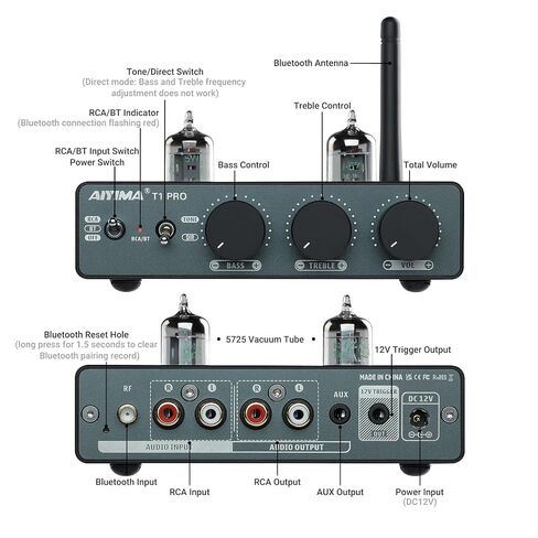 AIYIMA T1 PRO Vacuum Tube Preamplifier Bluetooth 5.1 with Treble Bass | 12V Trigger/RCA Out | Swappable Op-Amp & Tubes | Home Audio Pre-amp for 2.0/2.1 A07 MAX Stereo Amplifiers & Bookshelf Speaker in Saudi Arabia