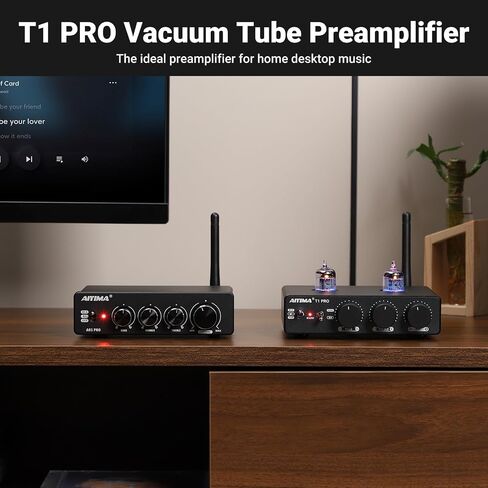 AIYIMA T1 PRO Vacuum Tube Preamplifier Bluetooth 5.1 with Treble Bass | 12V Trigger/RCA Out | Swappable Op-Amp & Tubes | Home Audio Pre-amp for 2.0/2.1 A07 MAX Stereo Amplifiers & Bookshelf Speaker in Saudi Arabia