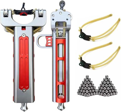 CNC Aluminum Slingshot for Adults with Magazine 2 Bands and 100 Balls Alloy Catapult Semi Automatic Loading Set Portable Outdoor Target Practice Sling Shot in Saudi Arabia