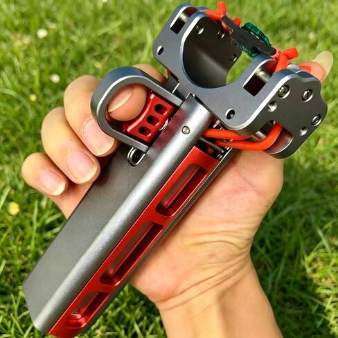 CNC Aluminum Slingshot for Adults with Magazine 2 Bands and 100 Balls Alloy Catapult Semi Automatic Loading Set Portable Outdoor Target Practice Sling Shot in Saudi Arabia
