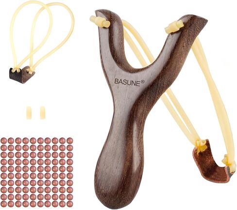 BASUNE Slingshot Wood Hunting Slingshot with 1Pcs Replacement Band and Approx 150 Clay-Iron Balls Sling Shot for Adults Hunting in Saudi Arabia