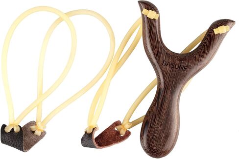BASUNE Slingshot Wood Hunting Slingshot with 1Pcs Replacement Band and Approx 150 Clay-Iron Balls Sling Shot for Adults Hunting in Saudi Arabia