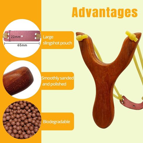 Wooden Slingshot Set Including 2 PCS Wooden Sling Shot for Kids with Strong Double Elastic Hose Rubber Band and Clay Balls for Outdoor Sports Catapult Game in Saudi Arabia