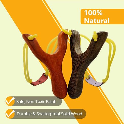 Wooden Slingshot Set Including 2 PCS Wooden Sling Shot for Kids with Strong Double Elastic Hose Rubber Band and Clay Balls for Outdoor Sports Catapult Game in Saudi Arabia