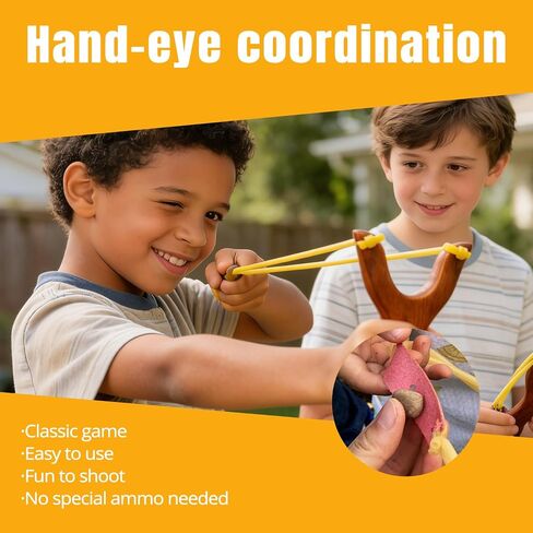 Wooden Slingshot Set Including 2 PCS Wooden Sling Shot for Kids with Strong Double Elastic Hose Rubber Band and Clay Balls for Outdoor Sports Catapult Game in Saudi Arabia
