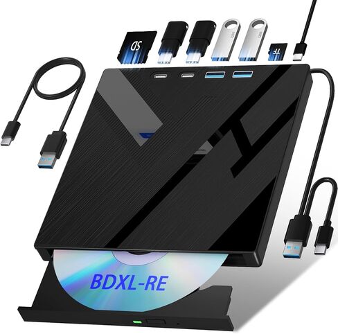 Wbacon 7 in 1 External Blu Ray Drive, Support 100G Disc R/W Bluray Drive | Portable Blu Ray Burner with 2 Type-C Ports & 2 SD/TF Ports, External Blu Ray Drive for Pc Windows Linux MacOS Laptop Desktop in Saudi Arabia