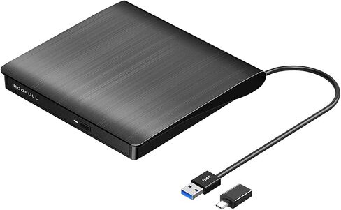 ROOFULL External CD DVD Drive with 4 USB Port & 2 SD Card Slot & Case | 8 In 1 Slim USB-C 3.0 CD DVD Player Burner Reader Writer Optical Disk Drive for Laptop PC MacBook, Windows Linux Mac, UL41-Y in Saudi Arabia