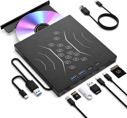 Wbacon External Blu Ray Drive, Support 100G Disc R/W & 3D BluRay Burner | 7 in 1 External Blu-Ray Drives with USB 3.0 & Type-C & 2 SD/TF Ports, CD DVD Burner for Windows 11/10/8/7/XP Laptop Desktop in Saudi Arabia